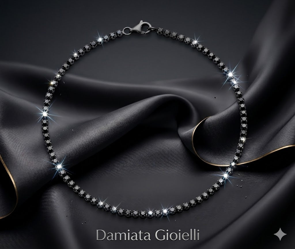 Bracciale tennis unisex Yukiko in acciaio e zirconi neri BR701YM21AG