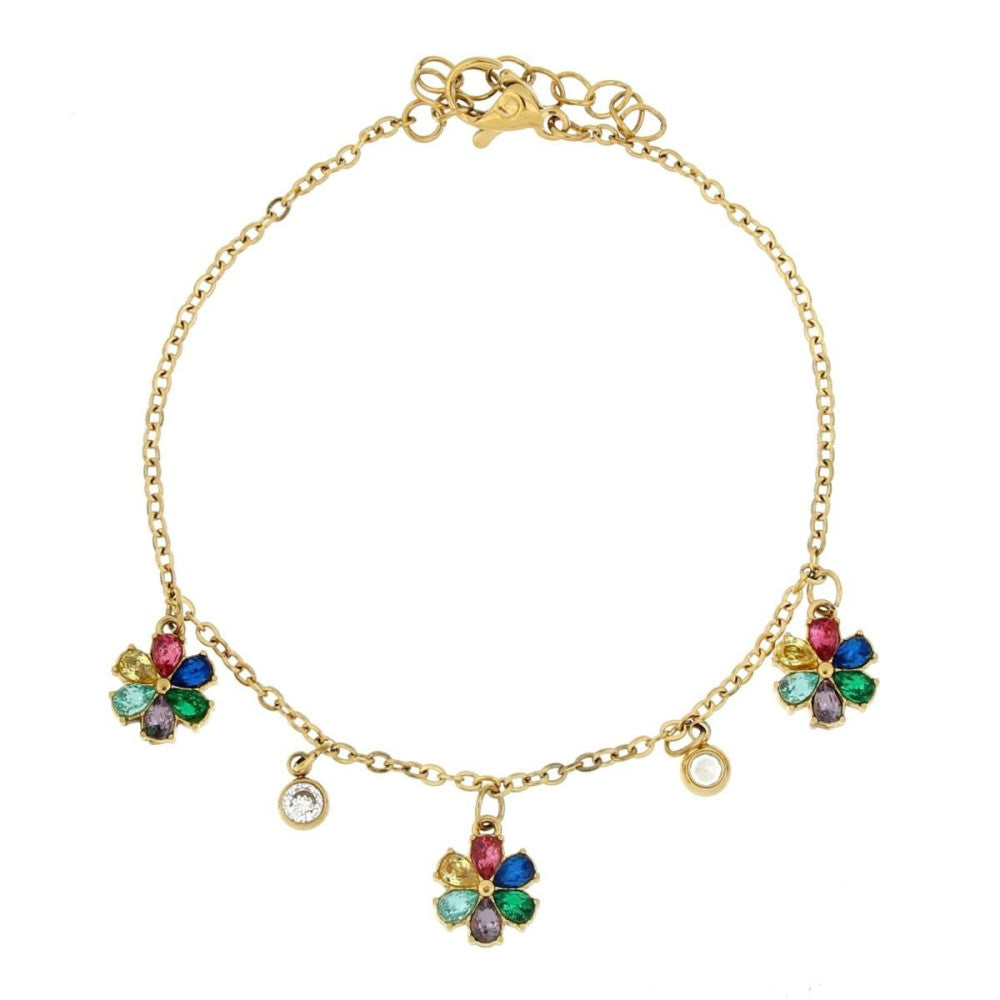 Bracciale fiore donna Urania Preziosi in acciaio dorato e zirconi BRAF600GDMIX