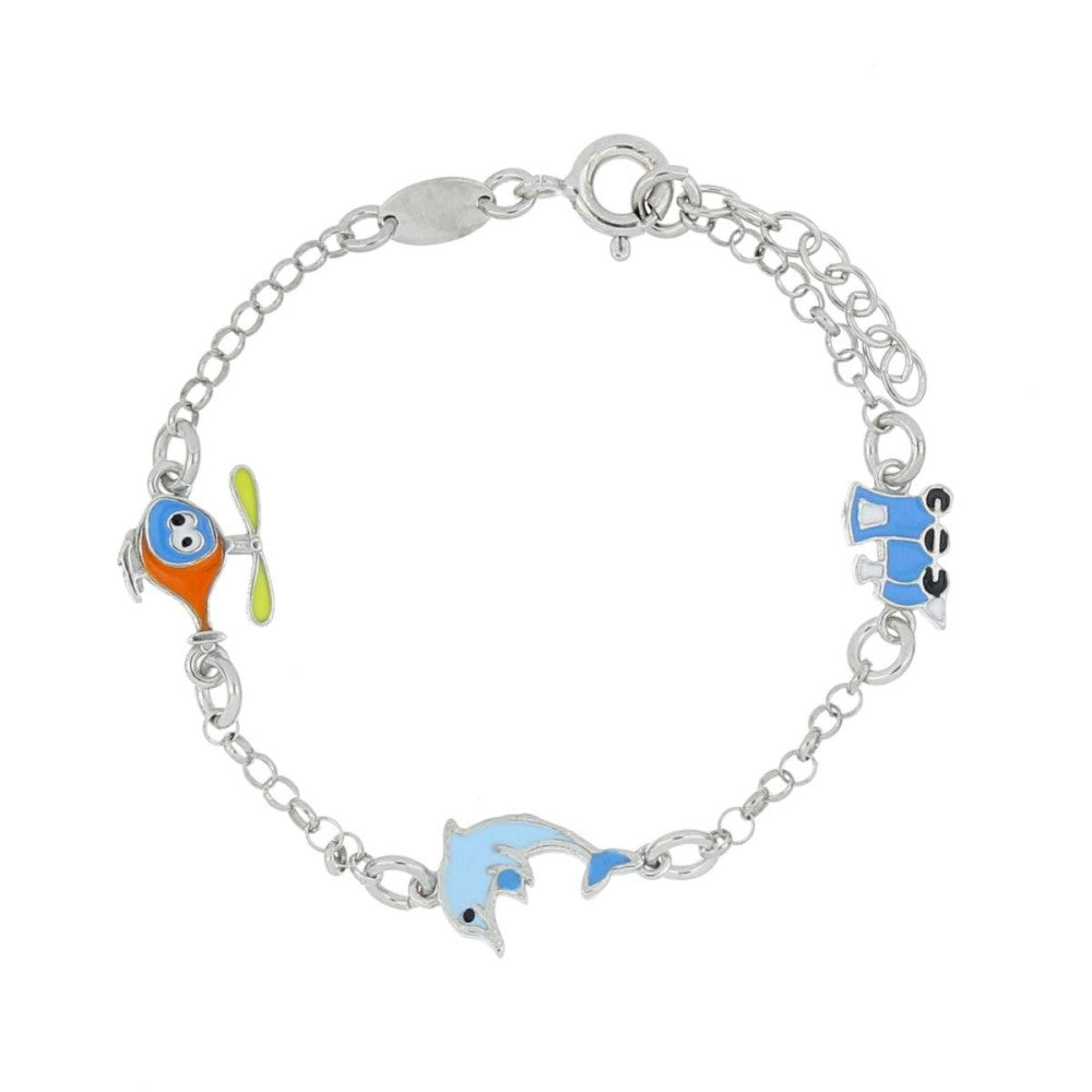 Bracciale elicottero, delfino e treno bambino Urania Preziosi in argento BRBABY173