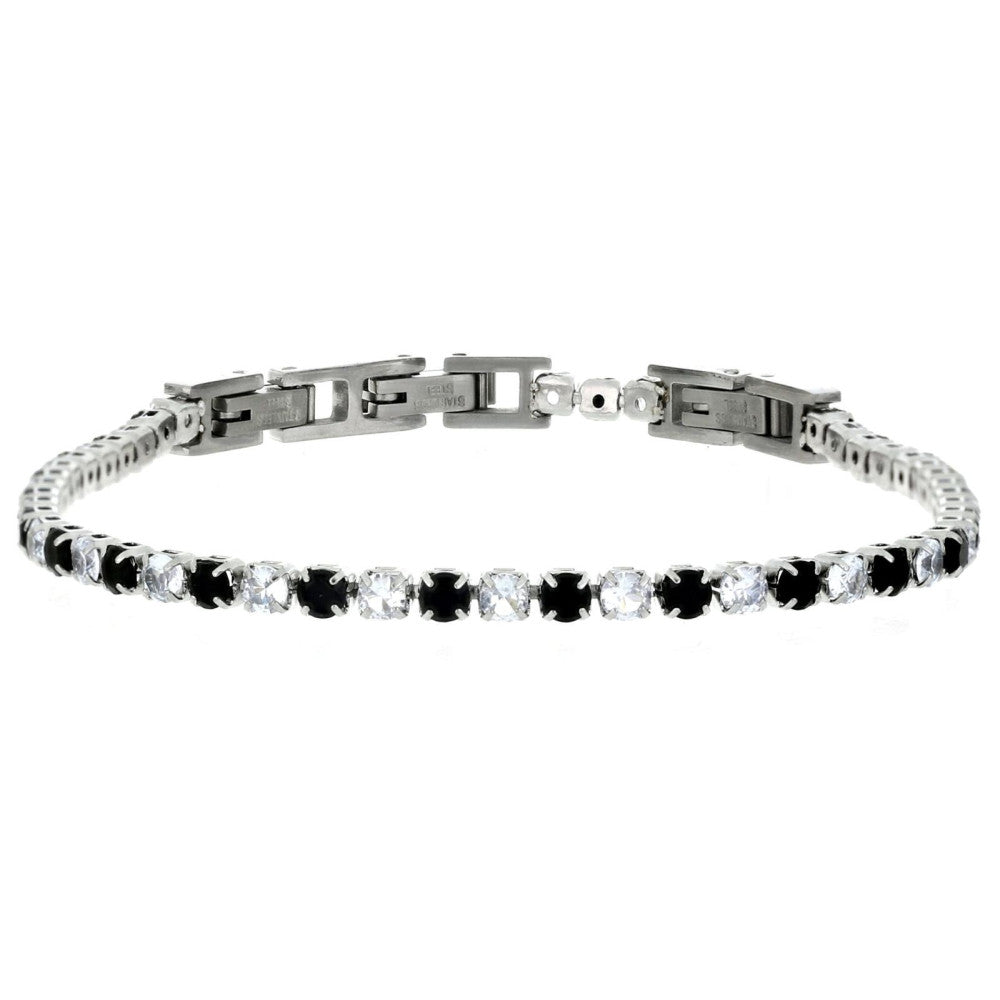Bracciale tennis unisex Urania Preziosi in acciaio e zirconi neri e bianchi BRTE01BKWT