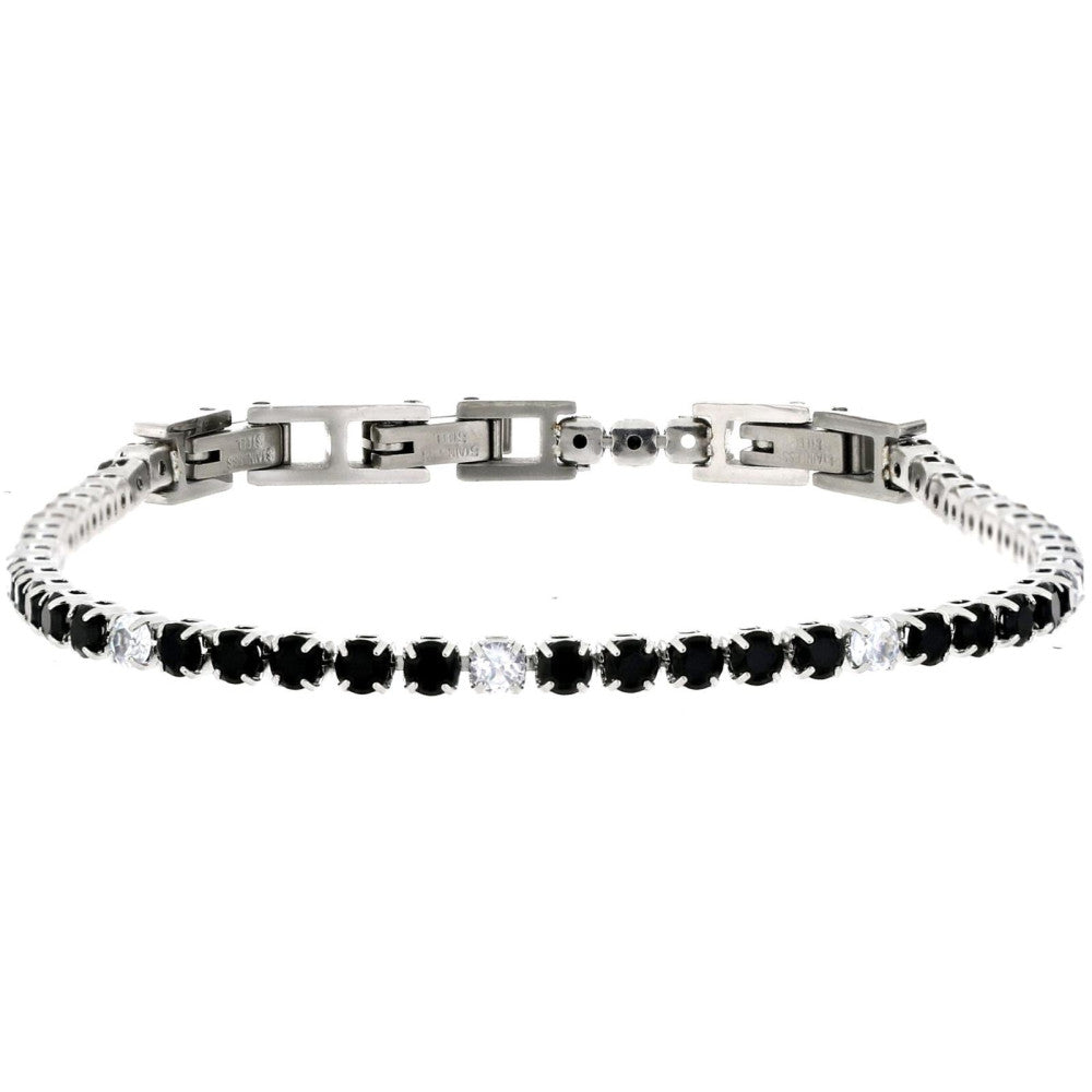 Bracciale tennis unisex Urania Preziosi in acciaio e zirconi neri e bianchi BRTE01BKWT51