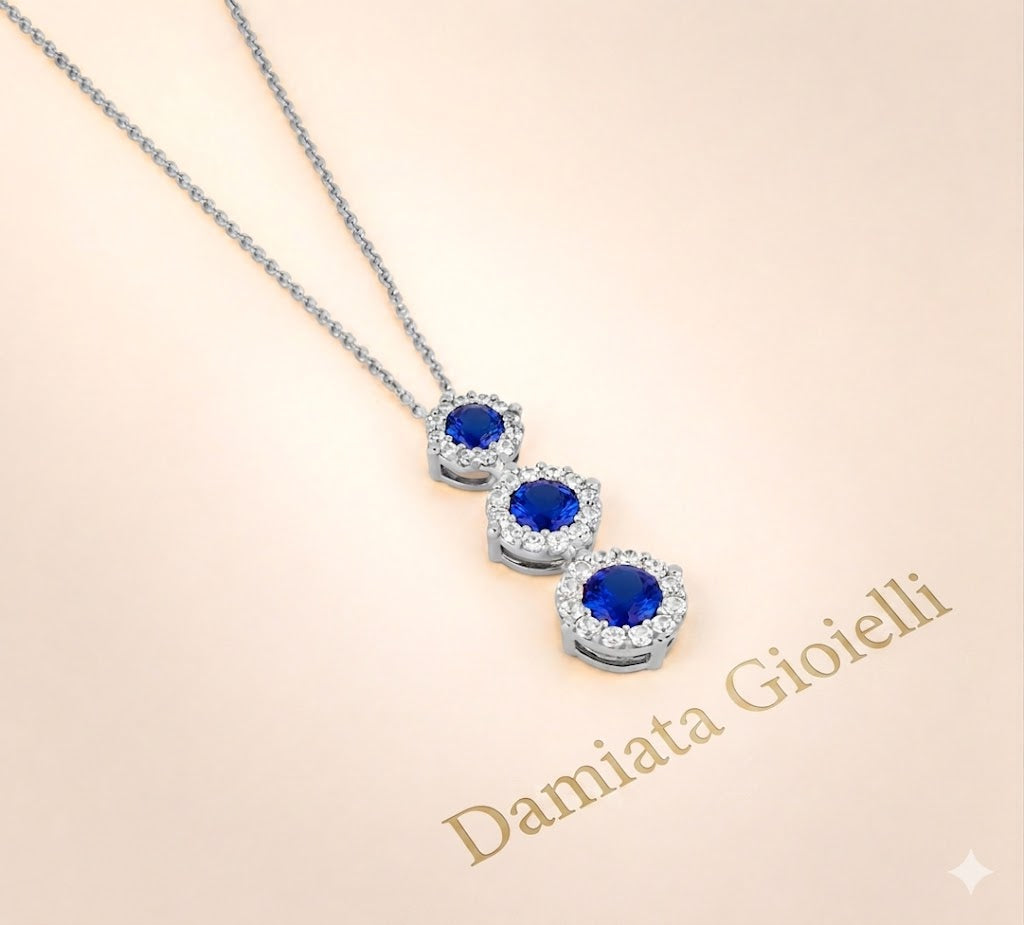 Girocollo trilogy donna IGOLD in oro bianco e zirconi bianchi e blu ref. C3E1ZK