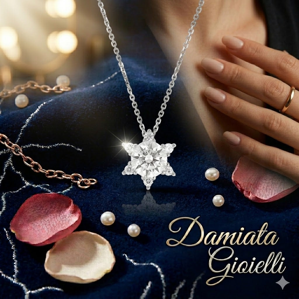 Girocollo con pendente a stella donna IGOLD in oro bianco con zirconi C3V1BK