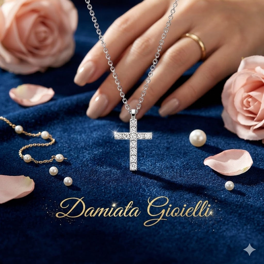 Girocollo con pendente a croce donna IGOLD in oro bianco con zirconi C5K1BK