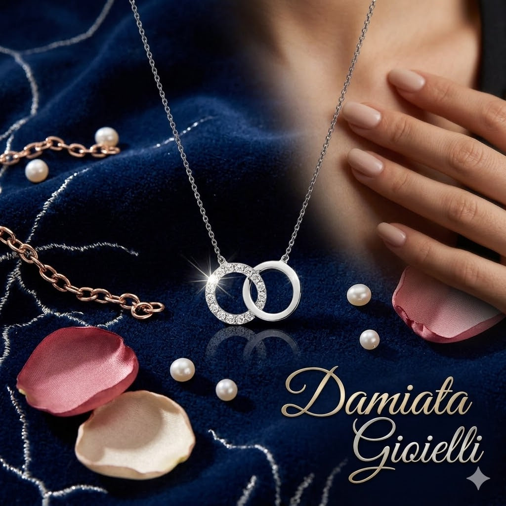 Girocollo con pendente a cerchi donna IGOLD in oro bianco con zirconi C6R1BK