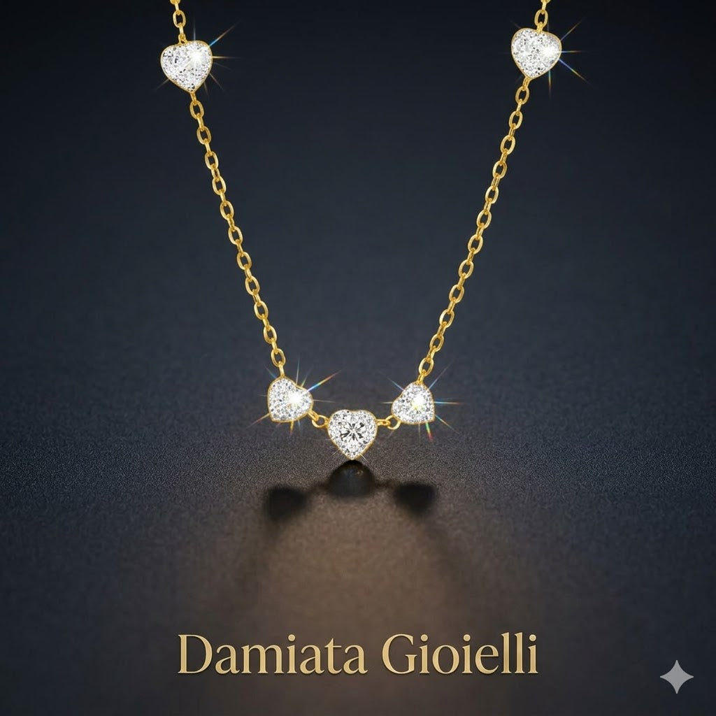 Girocollo con cuori donna IGOLD in oro giallo e zirconi bianchi ref. C7E2BP