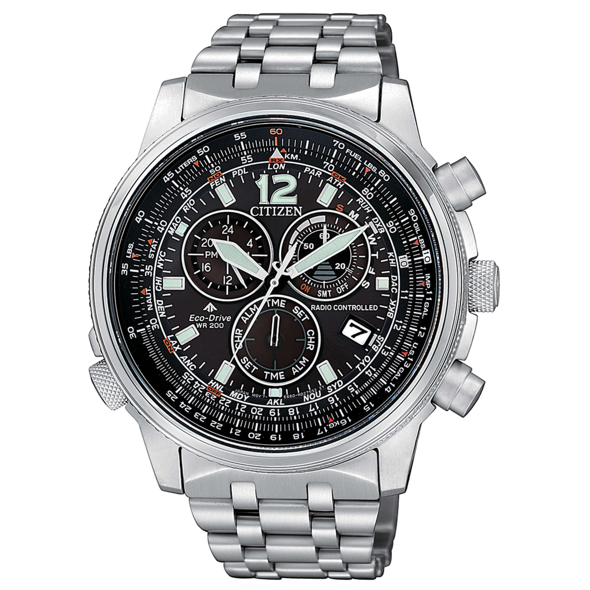 Orologio uomo Citizen "Crono Pilot" radiocontrollato in acciaio CB5860-86E