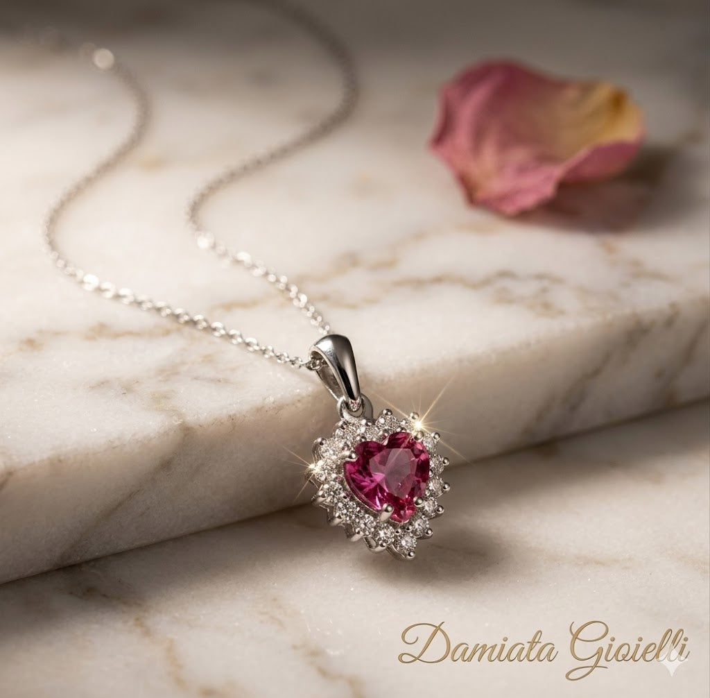 Collana cuore donna Lucciole Gioielli in oro bianco, diamanti e zaffiro rosa ref. CIOCUO
