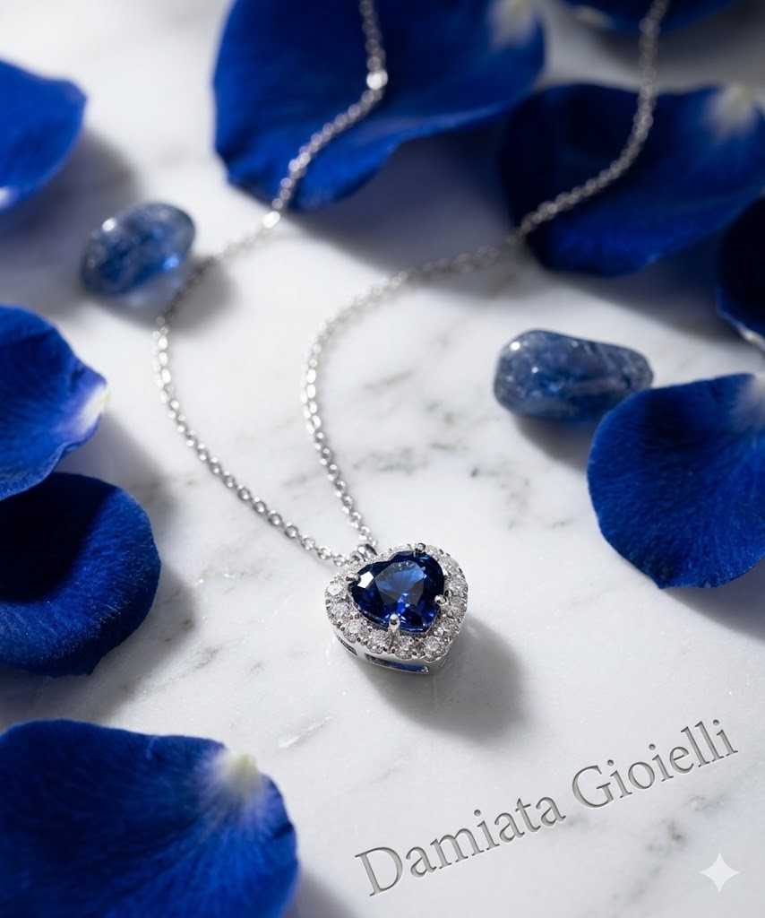 Collana a cuore donna Lucciole Gioielli in oro bianco, diamanti e zaffiro CIODARLING/1Z