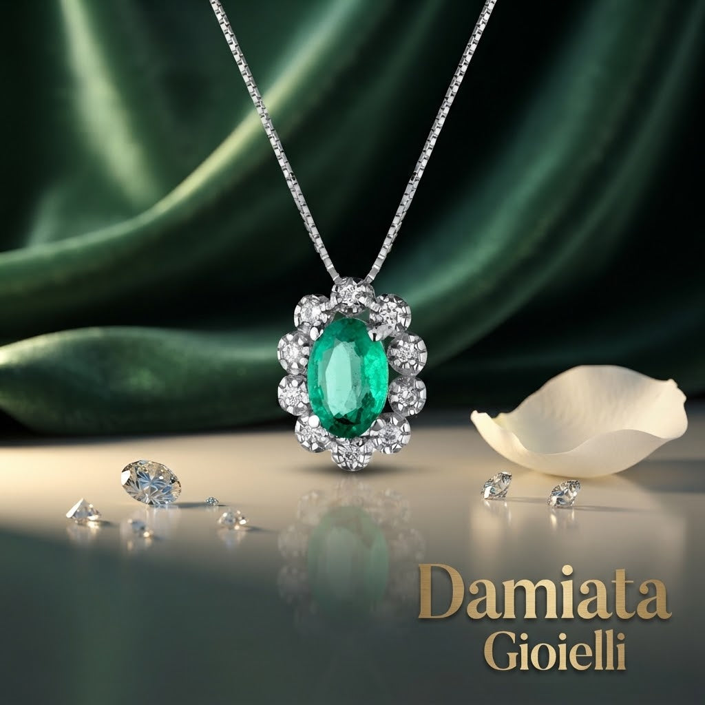 Collana donna Lucciole Gioielli in oro bianco, diamanti e smeraldo CIOFOXOV/4S