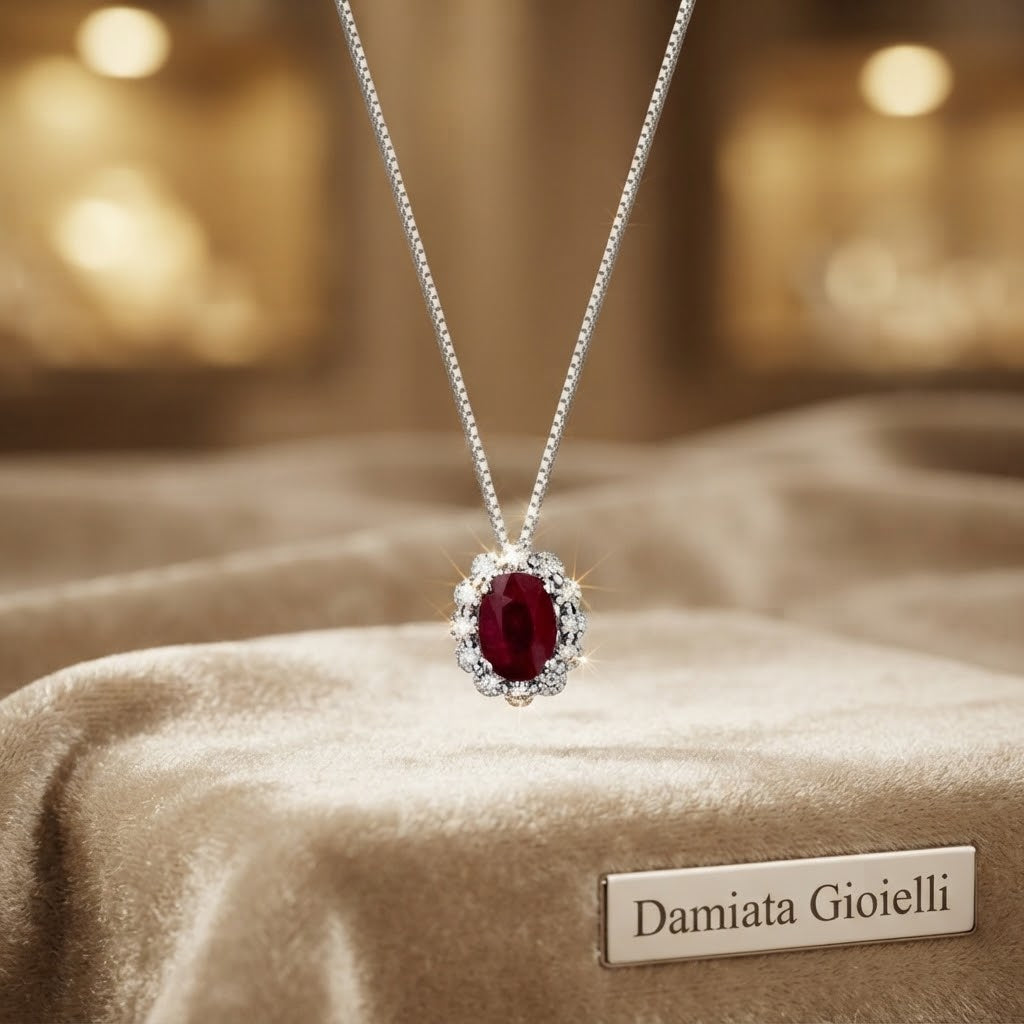 Collana donna Lucciole Gioielli in oro bianco, diamanti e rubino CIOFOXOV/2R
