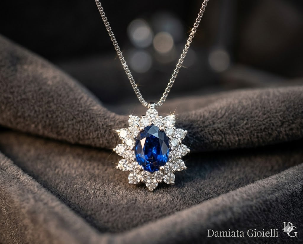 Collana donna Lucciole Gioielli in oro bianco, diamanti e zaffiro CIOKELLY/1Z