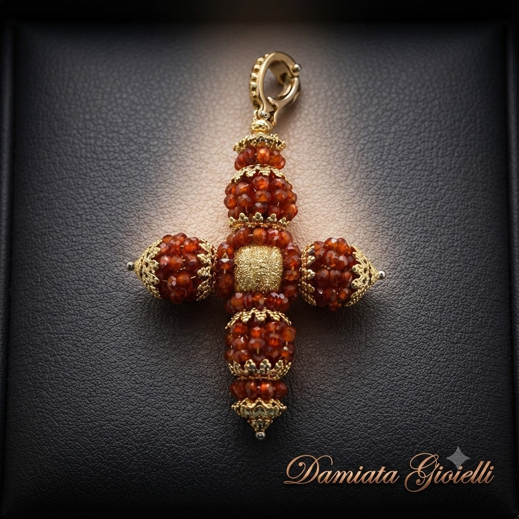 Charm croce donna Sun Day in oro giallo e quarzi idrotemali ref. CIOPEG5