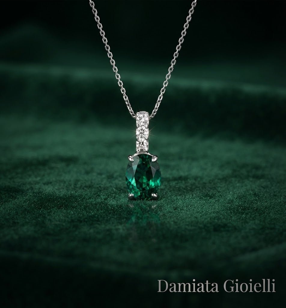 Collana donna Lucciole Gioielli in oro bianco, diamanti e smeraldo ref. CIOSMALL-3P/1S