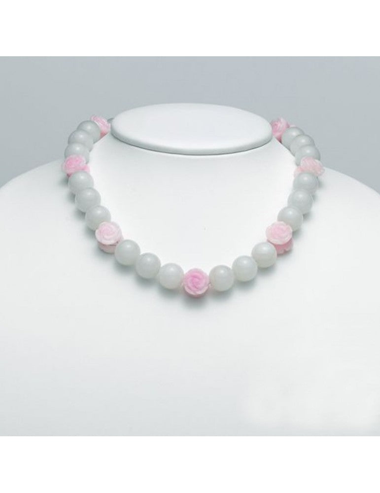 Collana donna Miluna in argento, quarzo rosa e giada bianca CLD3539