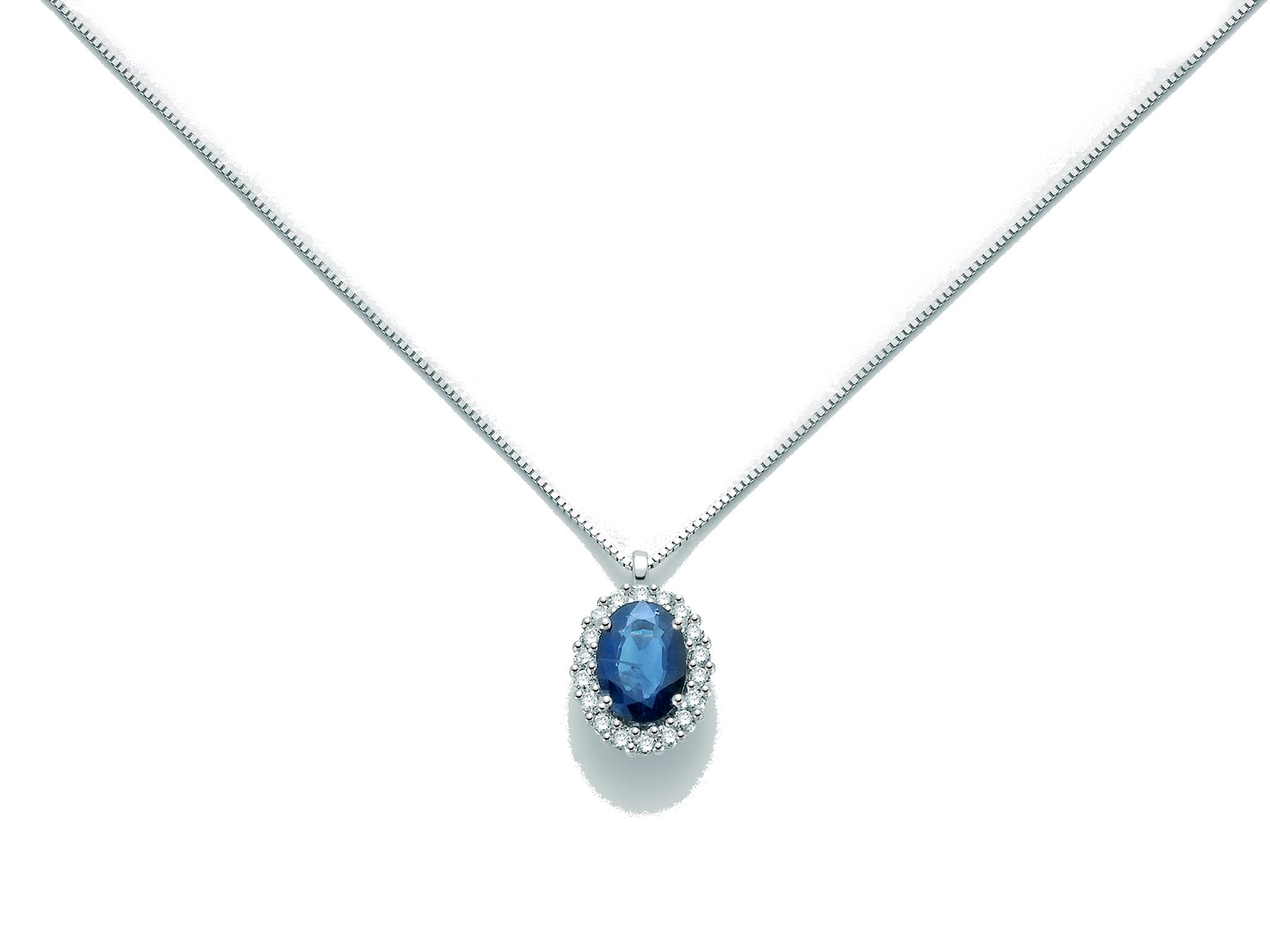 Collana donna Miluna in oro bianco, diamanti e zaffiro CLD4093