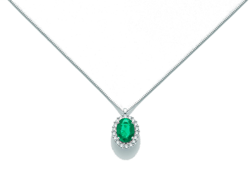 Collana donna Miluna in oro bianco, diamanti e smeraldo CLD4101