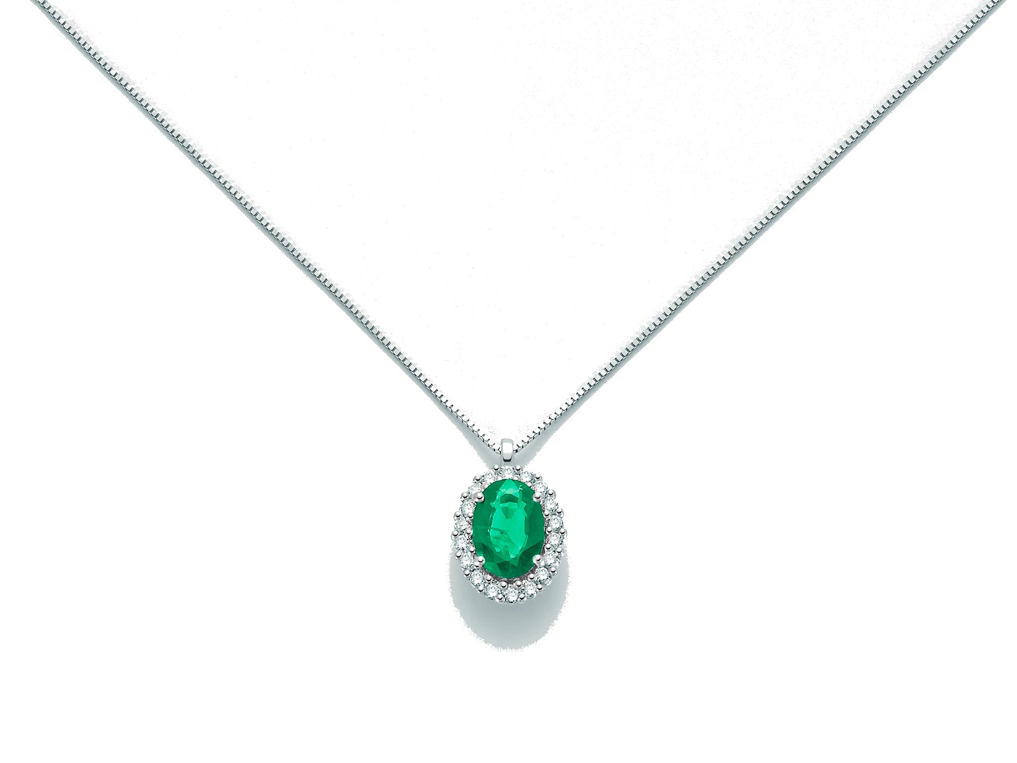 Collana donna Miluna in oro bianco, diamanti e smeraldo CLD4101
