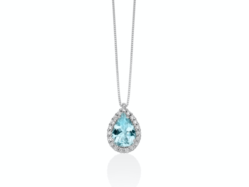 Collana donna Miluna in oro bianco, diamanti e acquamarina CLD4431