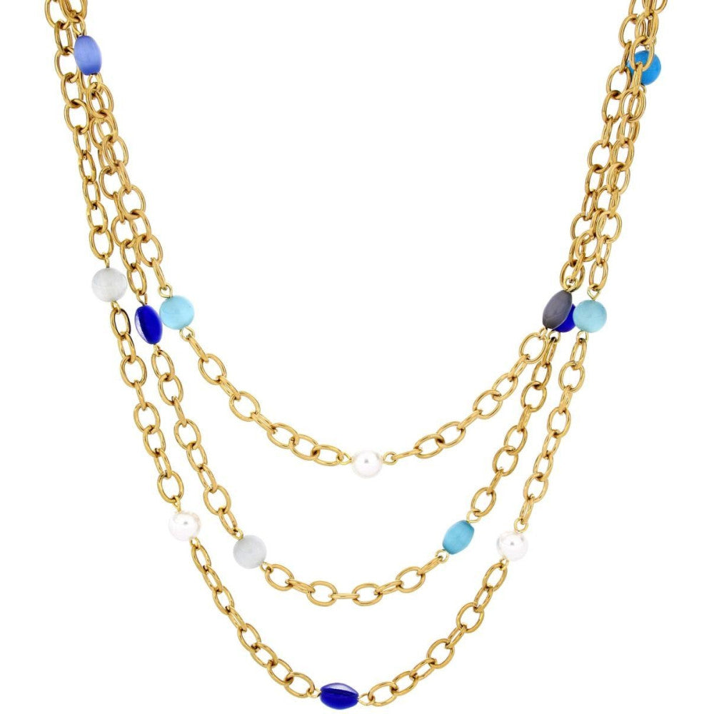 Collana tre fili donna Urania Preziosi in acciaio dorato CLLED2001BLU