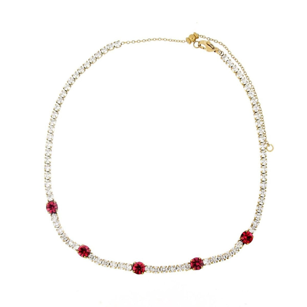 Collana tennis donna Urania Preziosi in acciaio dorato e zirconi bianchi e rossi CLTE1050RBGD
