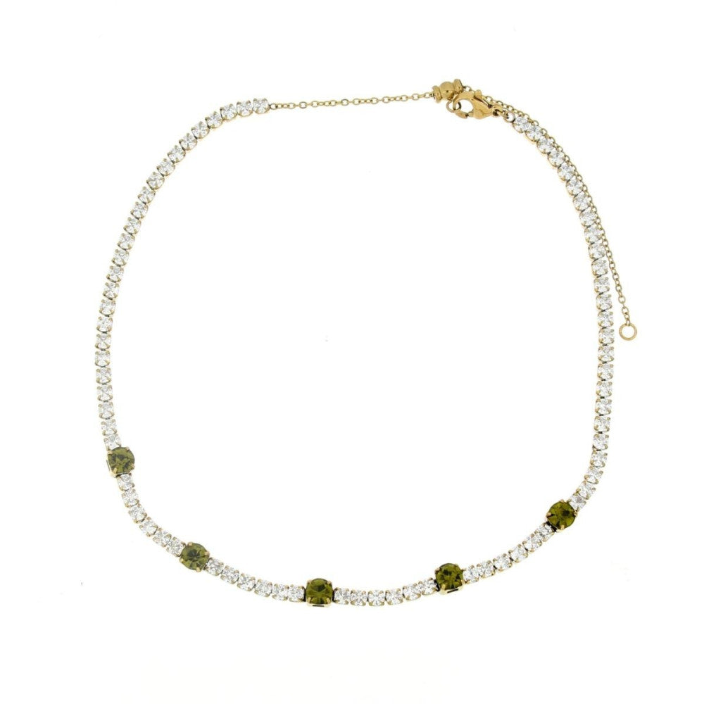 Collana tennis donna Urania Preziosi in acciaio dorato e zirconi bianchi e verdi CLTE1050VEGD