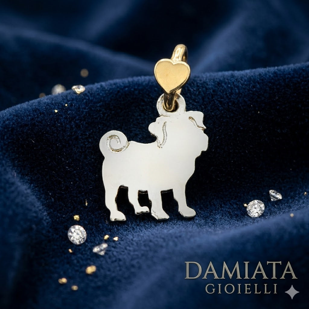 Charm unisex Edoardo Mariani in argento e oro raffigurante un cane Carlino CN10K/4