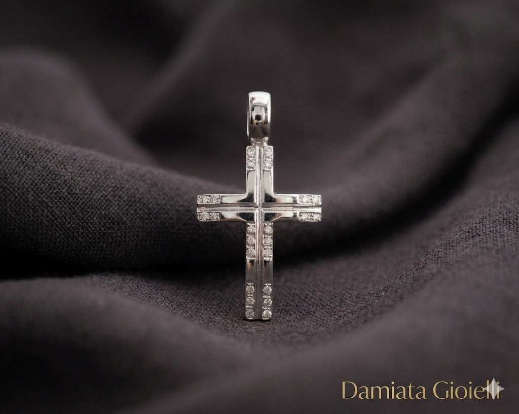 Collana con croce donna Lucciole Gioielli in oro bianco e diamanti CRU412/1