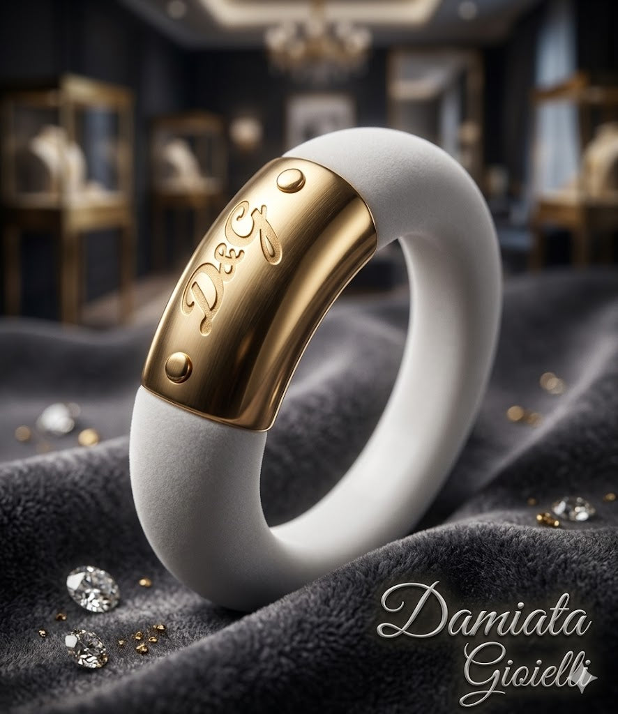 Anello D&G donna in acciaio dorato e resina bianca DJ0646