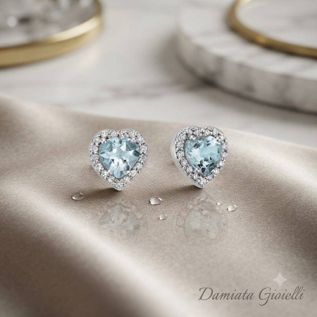 Orecchini a cuore donna Miluna in oro bianco, diamanti e acquamarina ref. ERD2483