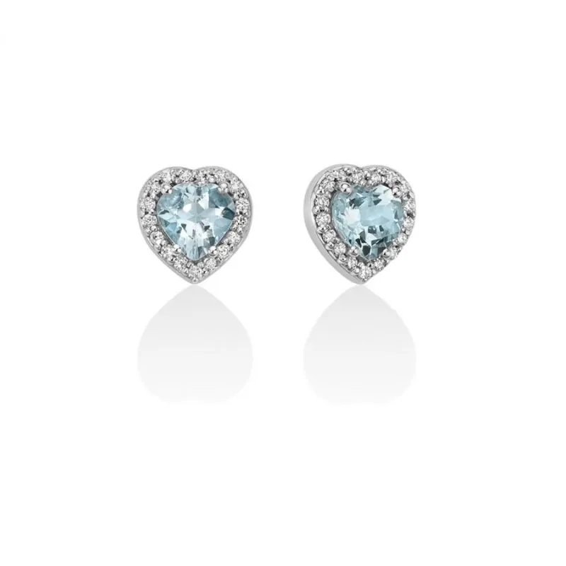 Orecchini a cuore donna Miluna in oro bianco, diamanti e acquamarina ERD2483