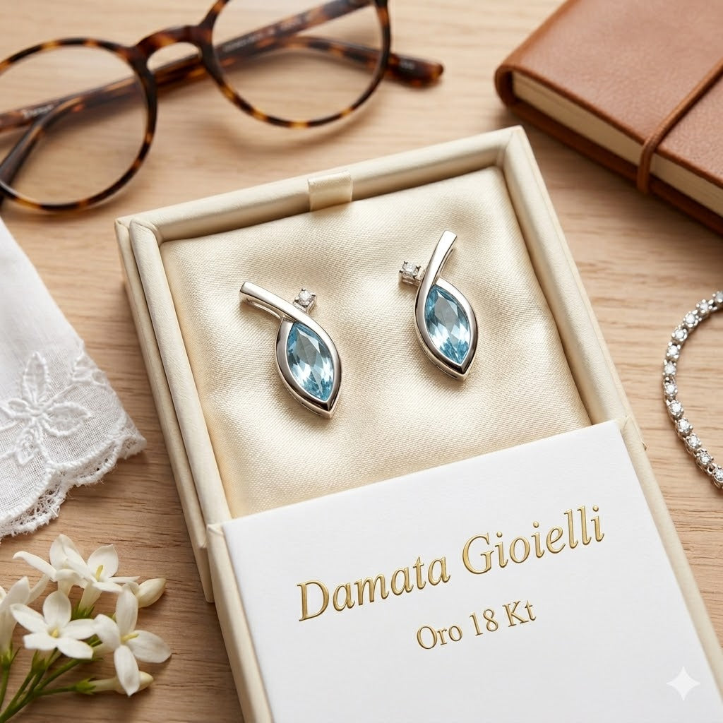 Orecchini donna Miluna in oro bianco, diamanti e topazi ERD553