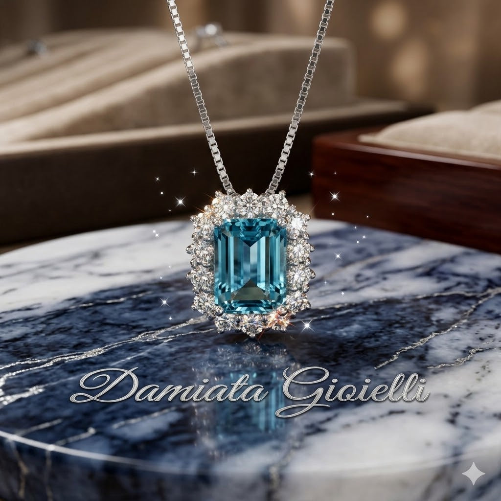 Collana donna Giorgio Visconti in oro bianco, diamanti e acquamarina GB34322C