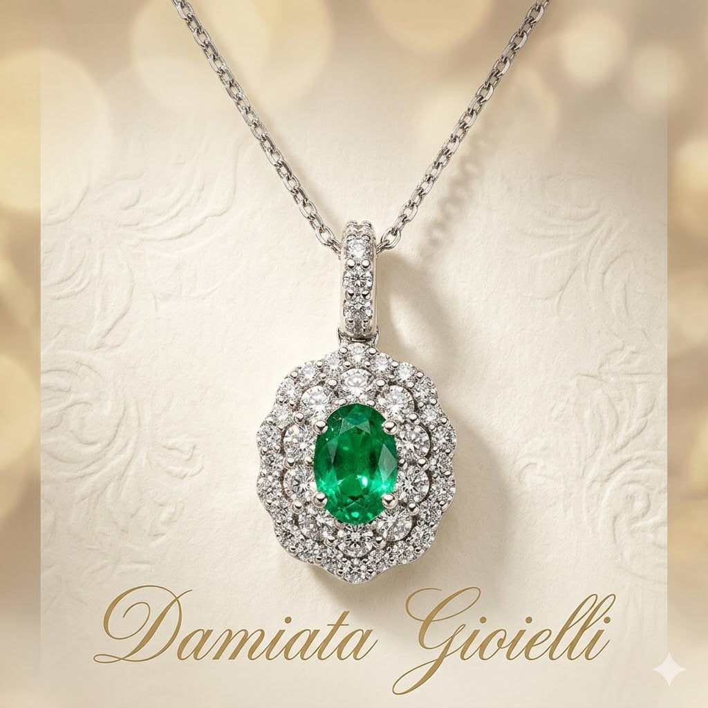 Collana donna Giorgio Visconti in oro bianco, diamanti e smeraldo GB38963BS
