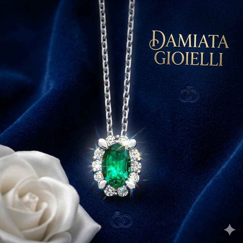 Collana donna Giorgio Visconti in oro bianco, diamanti e smeraldo GBX38699S
