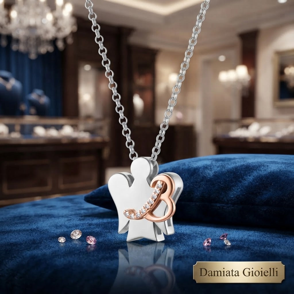 Collana con iniziale B Roberto Giannotti Donna in argento bicolore e zirconi ref. GIA500B