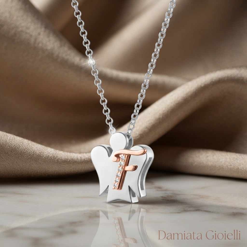 Collana con iniziale F Roberto Giannotti Donna in argento bicolore e zirconi ref. GIA500F