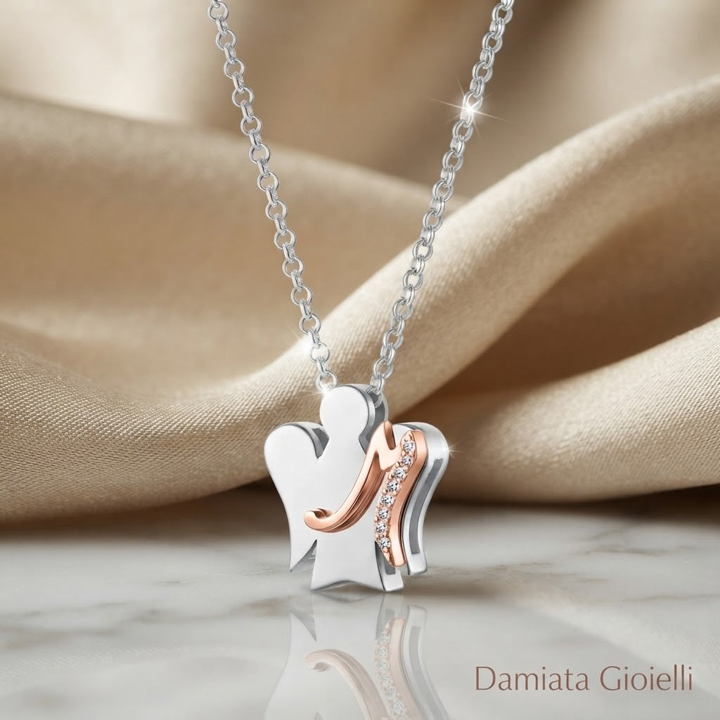 Collana con iniziale M Roberto Giannotti Donna in argento bicolore e zirconi ref. GIA500M