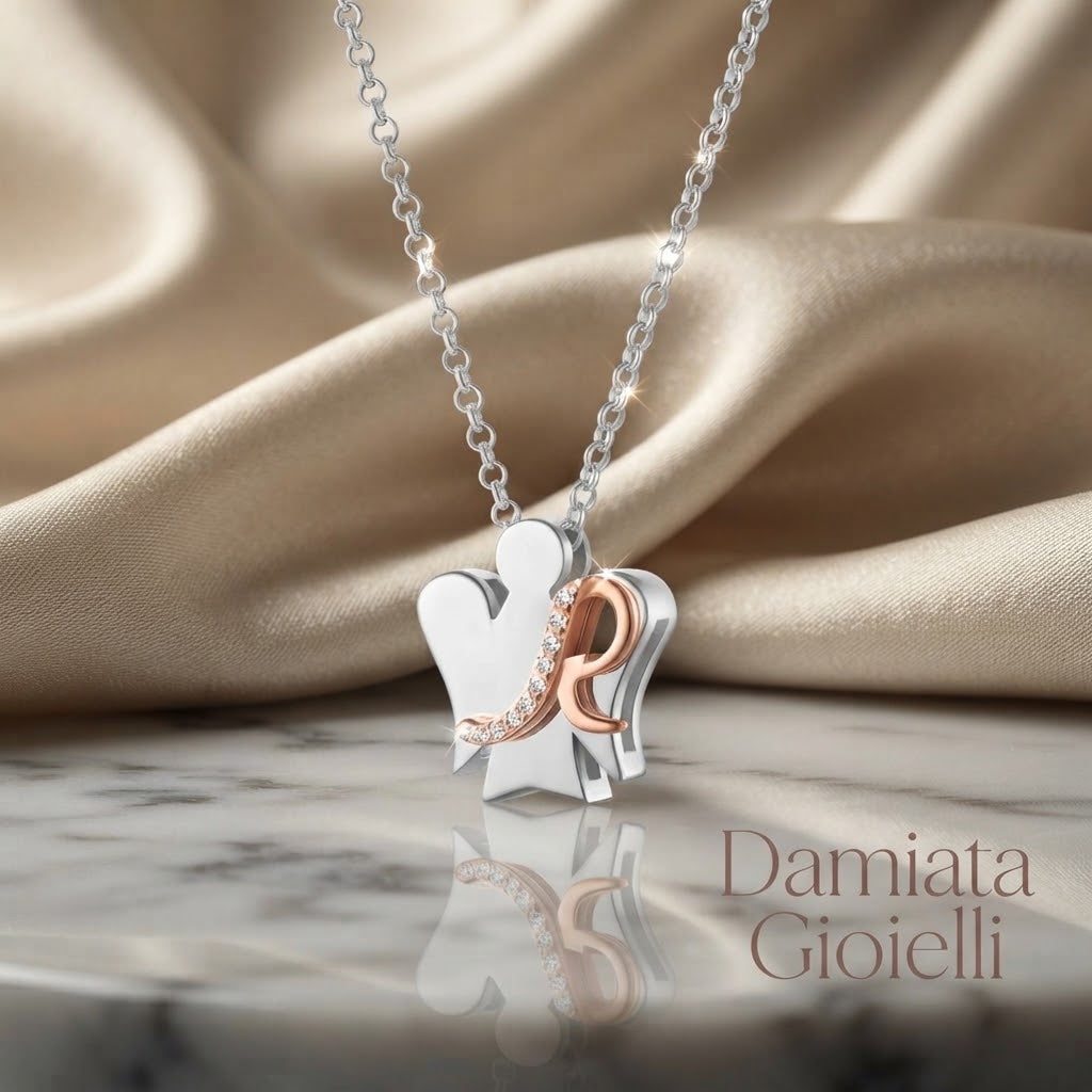 Collana con iniziale R Roberto Giannotti Donna in argento bicolore e zirconi ref. GIA500R