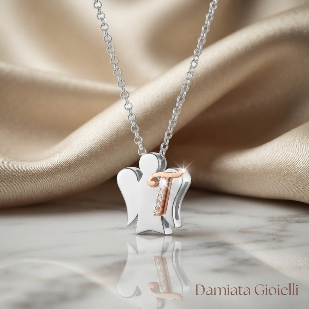 Collana con iniziale T Roberto Giannotti Donna in argento bicolore e zirconi ref. GIA500T