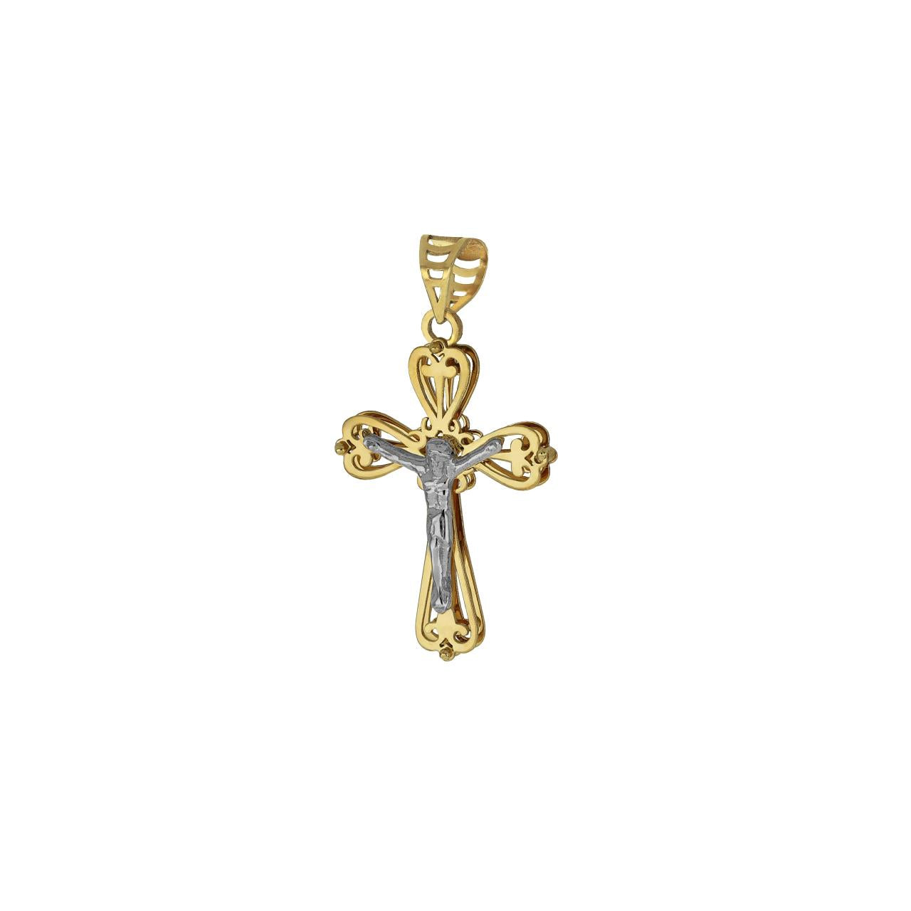 Ciondolo a croce unisex IGOLD in oro giallo e bianco J0Y3OU