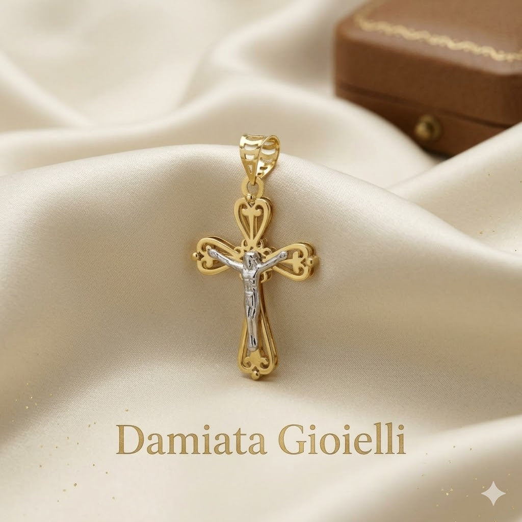 Ciondolo a croce unisex IGOLD in oro giallo e bianco J0Y3OU