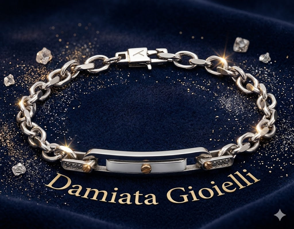 Bracciale uomo Yukiko in acciaio bicolore e zirconi neri KBRD1213