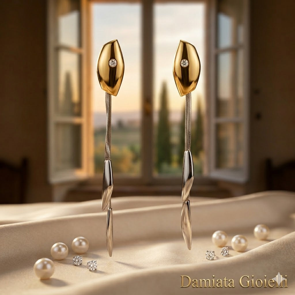 Orecchini pendenti donna Yukey in acciao bicolore e diamanti KERD835