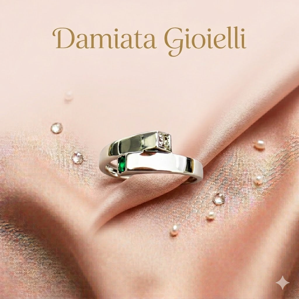 Anello donna Miluna in oro bianco, diamante e smeraldo LID821-S