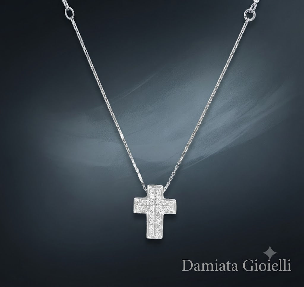 Collana con croce donna Gioielli Tramontano in oro bianco e diamanti NP413-01NC