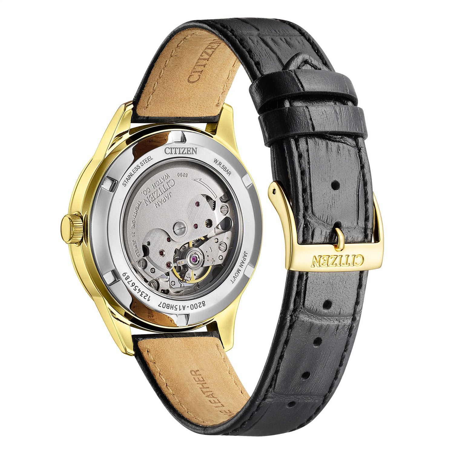 Orologio solo tempo Citizen uomo "OF" automatico in acciaio dorato e pelle NY4059-09A