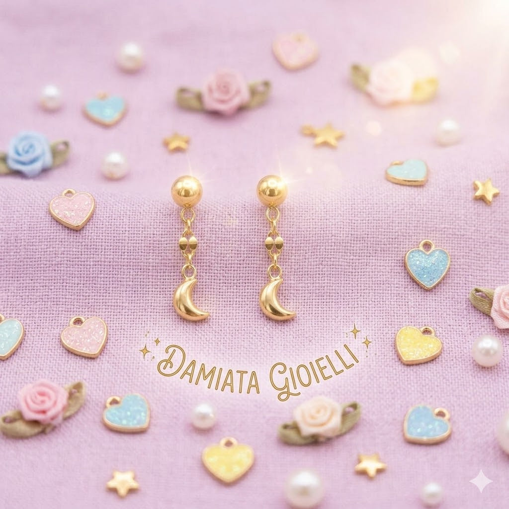 Orecchini pendenti mezza luna per bimba IGOLD in oro giallo O0M2OU