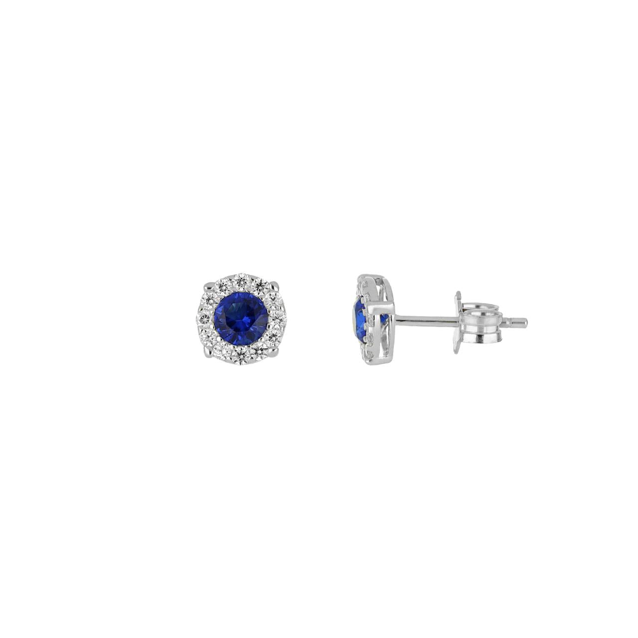 Orecchini a bottone per donna IGOLD in oro bianco con zirconi bianchi e blu ref. O481ZU