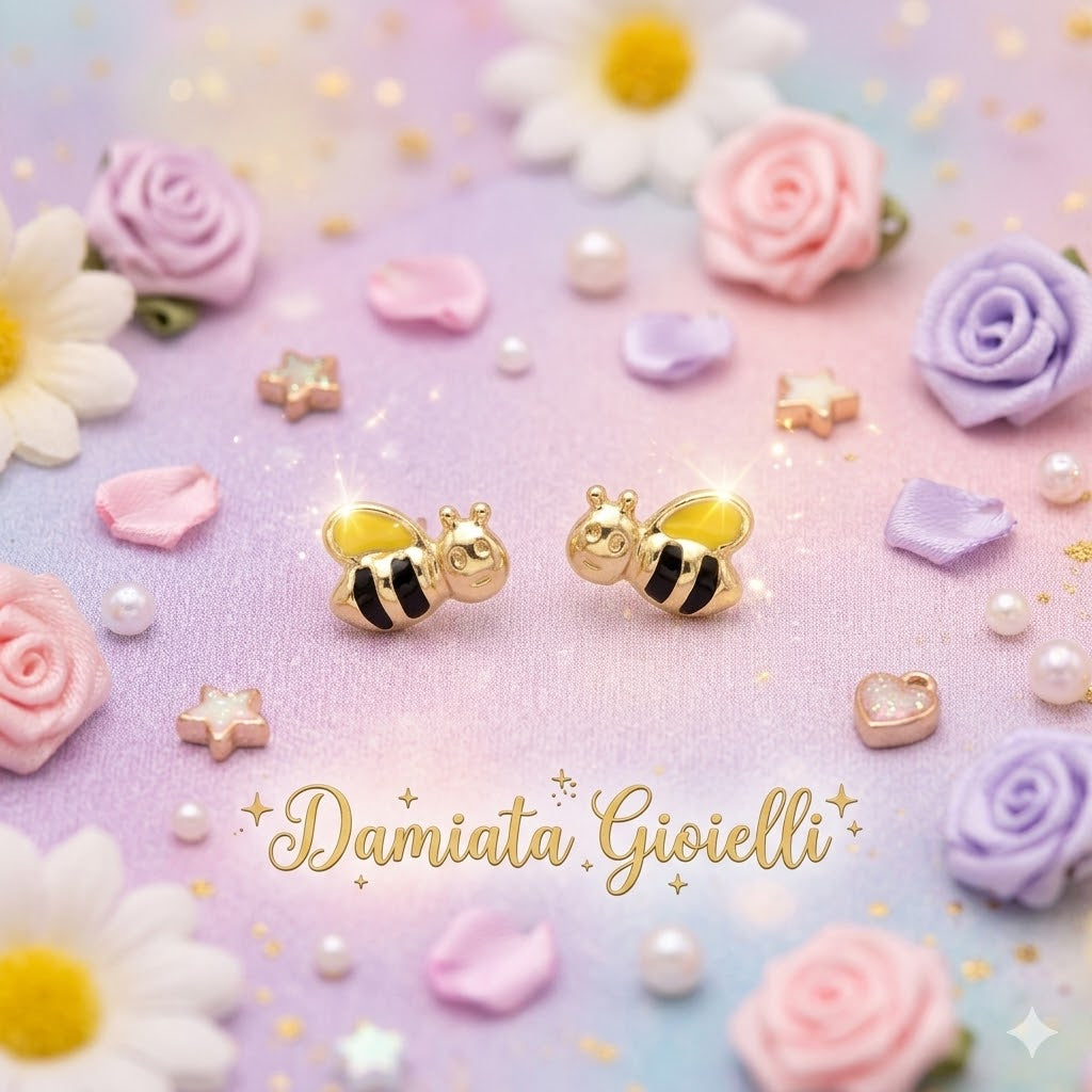 Orecchini che raffigurano delle api per bimba IGOLD in oro giallo smaltato O6T2TU